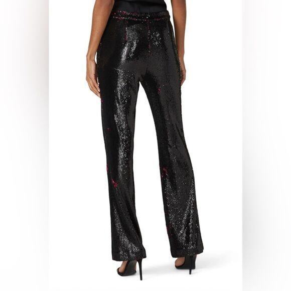 Badgley Mischka Plum Pink black Sequin party Pants Size 2 straight 80's disco - Picture 3 of 6